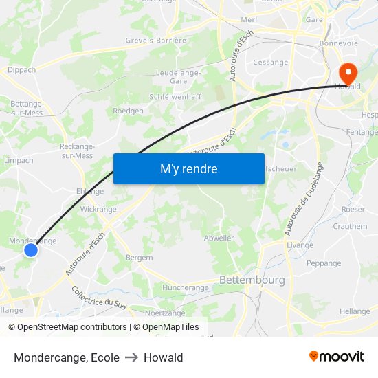 Mondercange, Ecole to Howald map