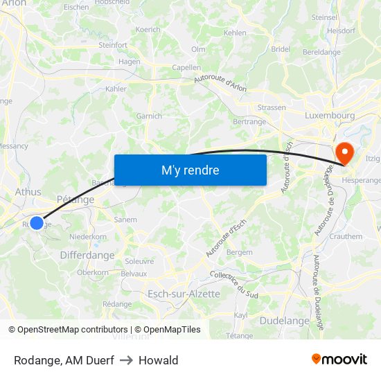 Rodange, AM Duerf to Howald map