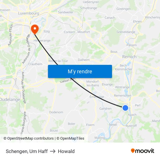Schengen, Um Haff to Howald map
