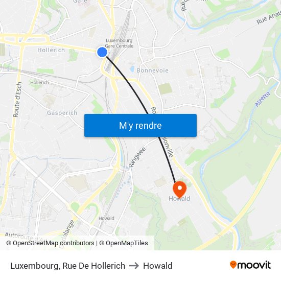 Luxembourg, Rue De Hollerich to Howald map