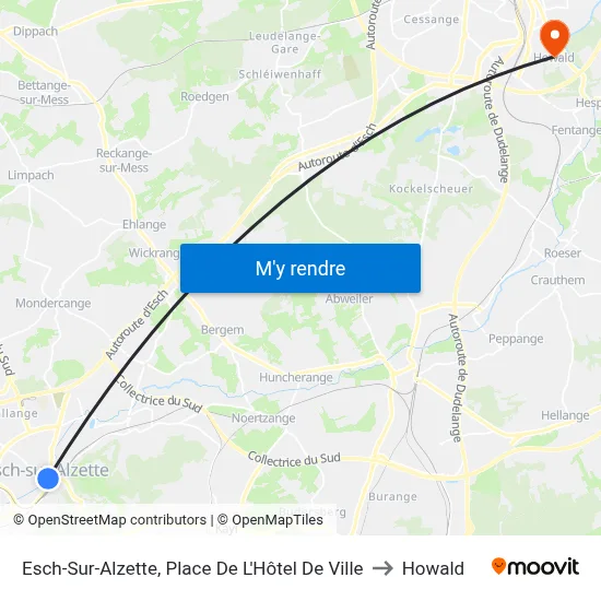 Esch-Sur-Alzette, Place De L'Hôtel De Ville to Howald map