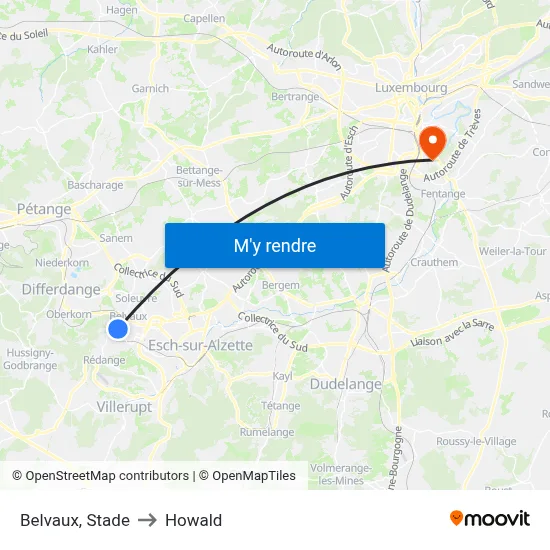 Belvaux, Stade to Howald map