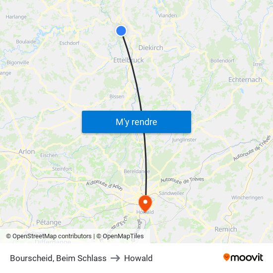 Bourscheid, Beim Schlass to Howald map