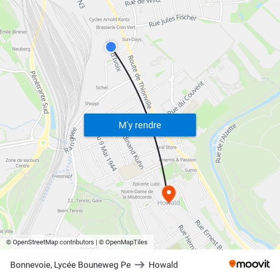 Bonnevoie, Lycée Bouneweg Pe to Howald map