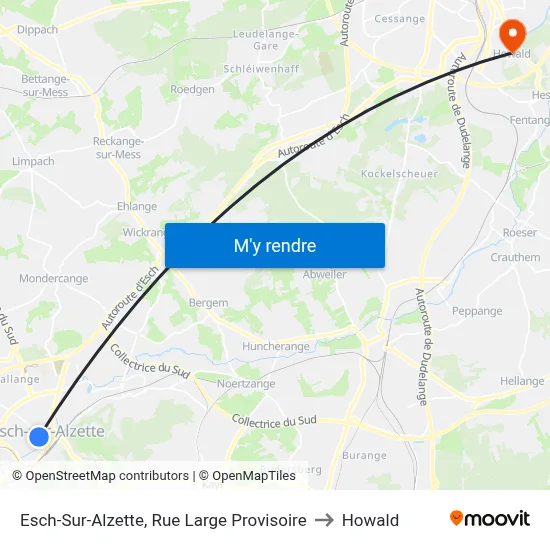 Esch-Sur-Alzette, Rue Large Provisoire to Howald map