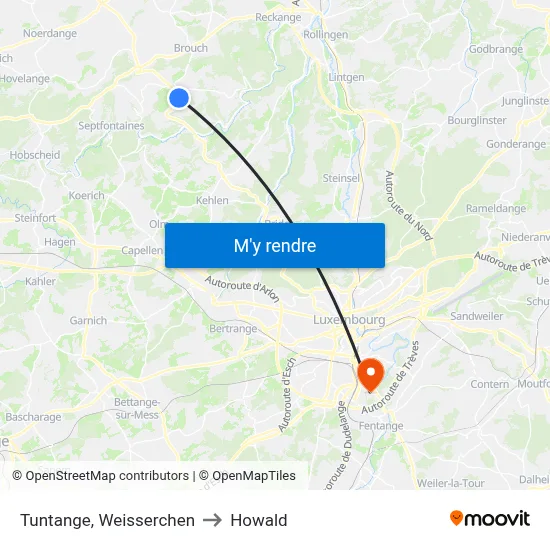 Tuntange, Weisserchen to Howald map