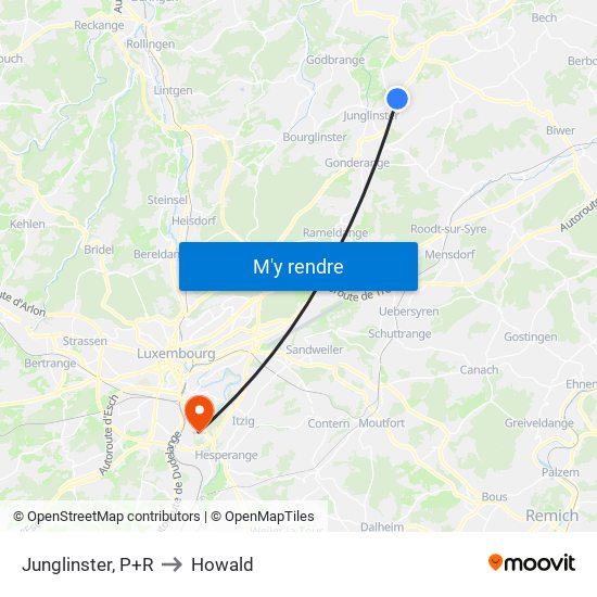 Junglinster, P+R to Howald map
