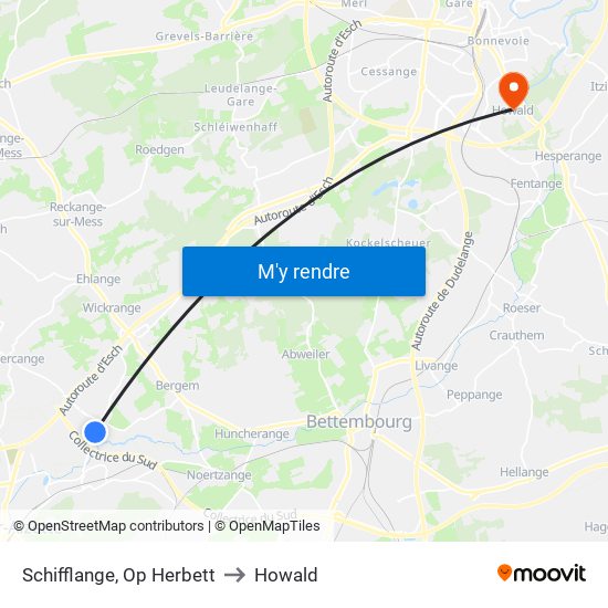 Schifflange, Op Herbett to Howald map