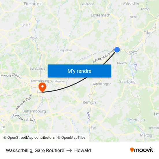 Wasserbillig, Gare Routière to Howald map