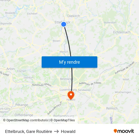 Ettelbruck, Gare Routière to Howald map