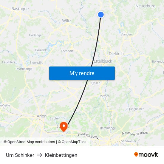 Um Schinker to Kleinbettingen map