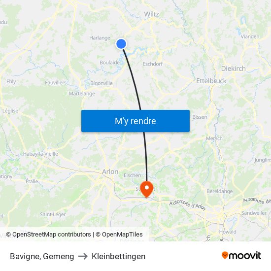 Bavigne, Gemeng to Kleinbettingen map