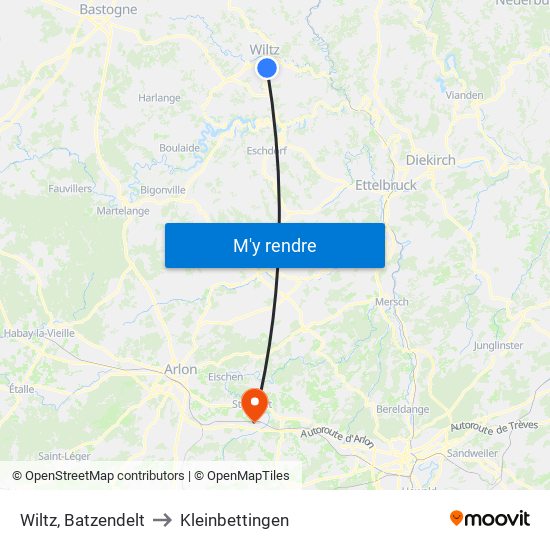 Wiltz, Batzendelt to Kleinbettingen map