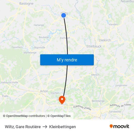 Wiltz, Gare Routière to Kleinbettingen map