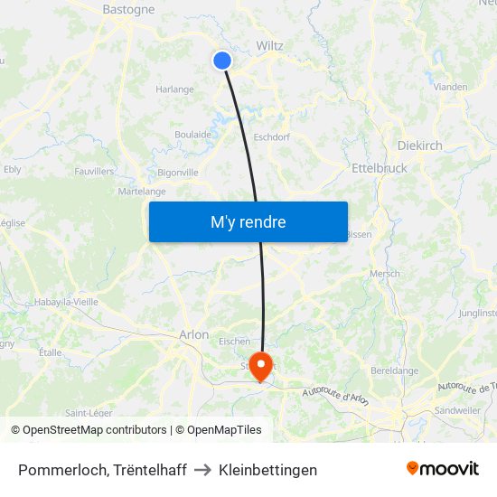 Pommerloch, Trëntelhaff to Kleinbettingen map