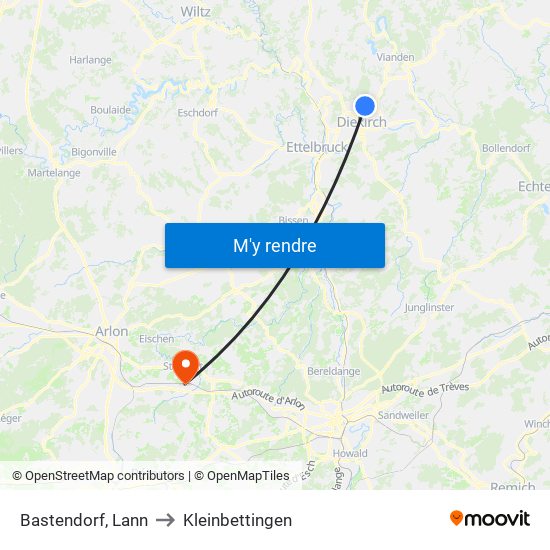 Bastendorf, Lann to Kleinbettingen map