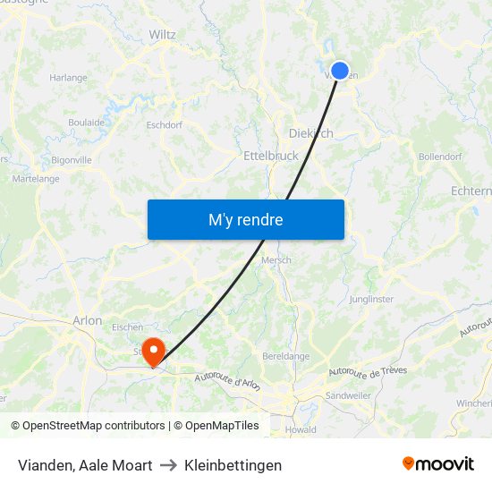 Vianden, Aale Moart to Kleinbettingen map