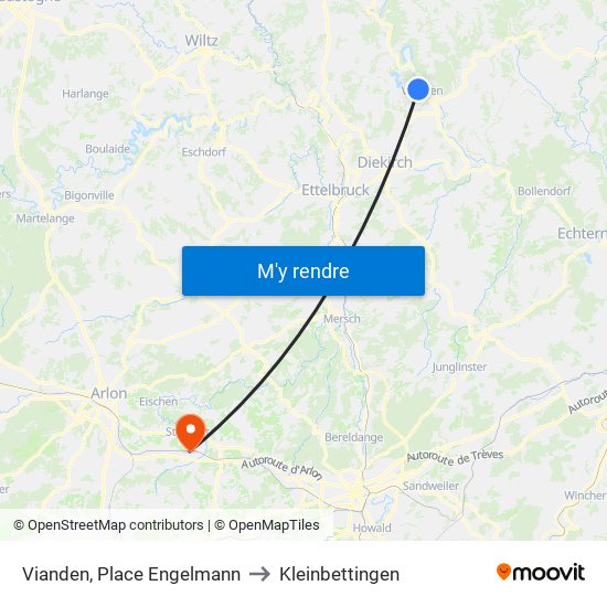 Vianden, Place Engelmann to Kleinbettingen map