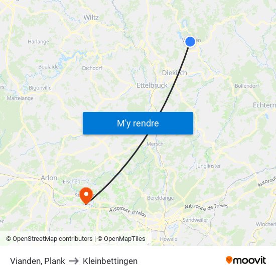 Vianden, Plank to Kleinbettingen map