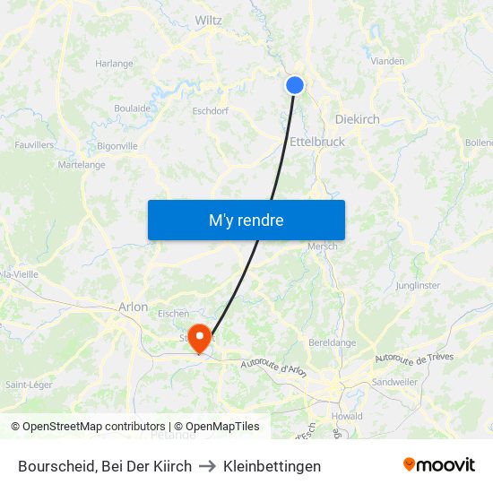 Bourscheid, Bei Der Kiirch to Kleinbettingen map