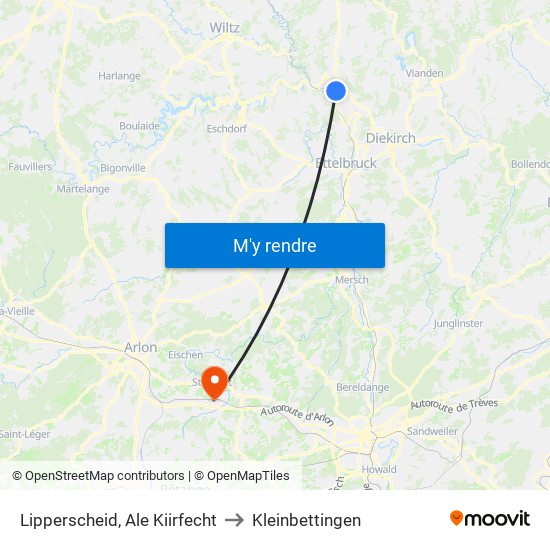 Lipperscheid, Ale Kiirfecht to Kleinbettingen map