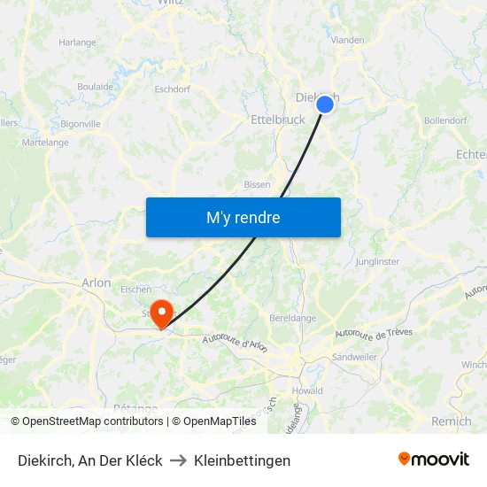 Diekirch, An Der Kléck to Kleinbettingen map