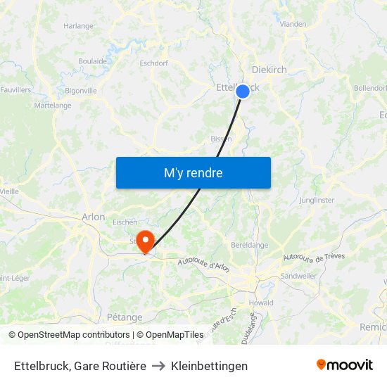 Ettelbruck, Gare Routière to Kleinbettingen map