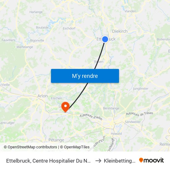 Ettelbruck, Centre Hospitalier Du Nord to Kleinbettingen map