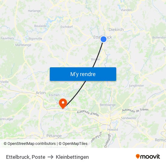 Ettelbruck, Poste to Kleinbettingen map