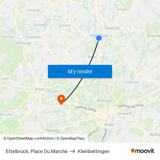 Ettelbruck, Place Du Marché to Kleinbettingen map