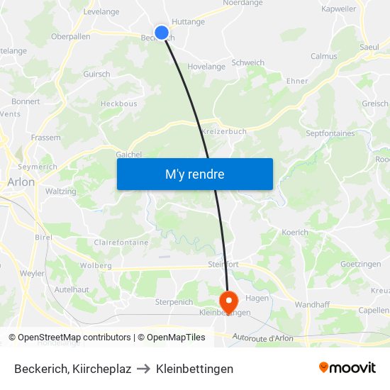 Beckerich, Kiircheplaz to Kleinbettingen map