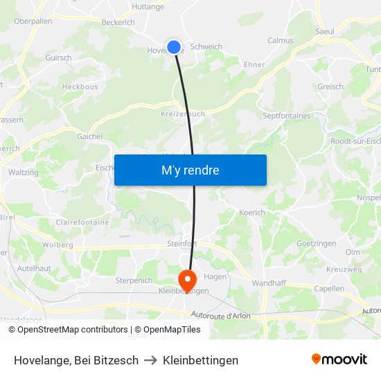 Hovelange, Bei Bitzesch to Kleinbettingen map