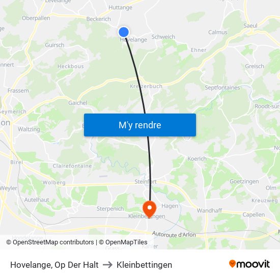 Hovelange, Op Der Halt to Kleinbettingen map