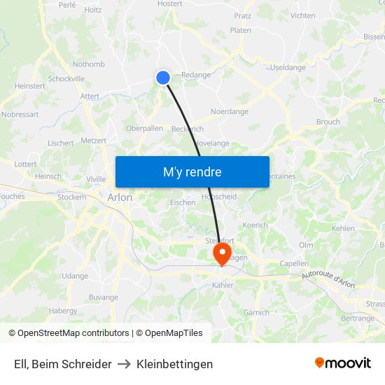 Ell, Beim Schreider to Kleinbettingen map