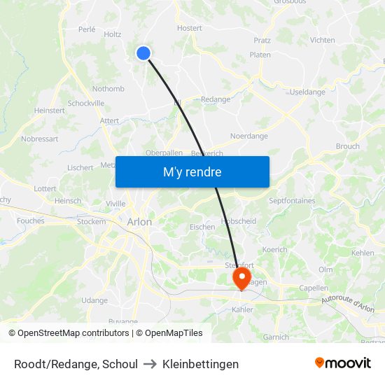 Roodt/Redange, Schoul to Kleinbettingen map