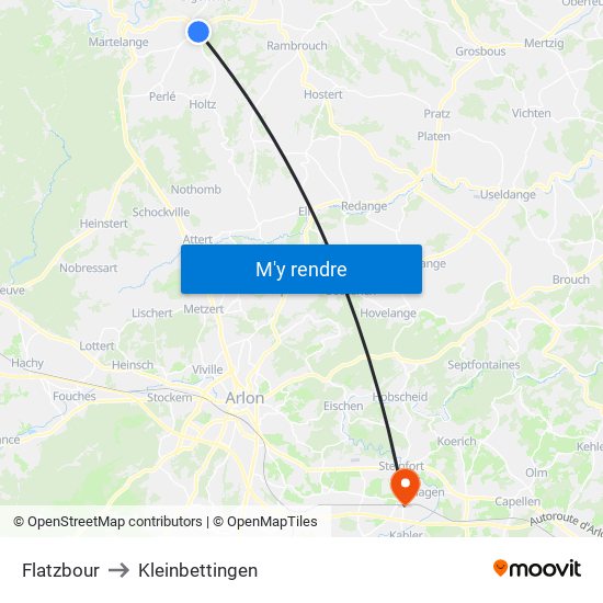 Flatzbour to Kleinbettingen map