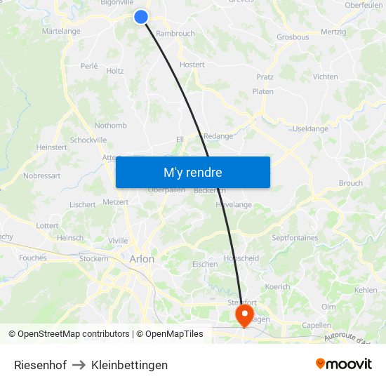 Riesenhof to Kleinbettingen map