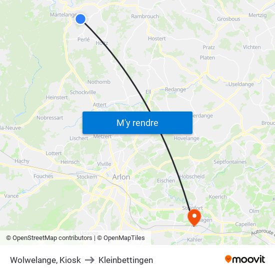 Wolwelange, Kiosk to Kleinbettingen map