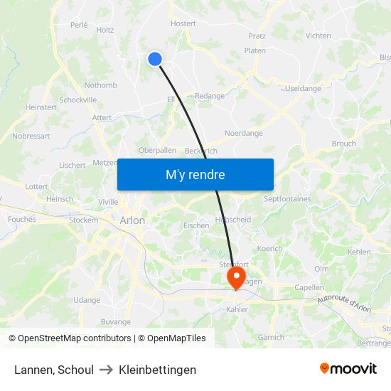 Lannen, Schoul to Kleinbettingen map