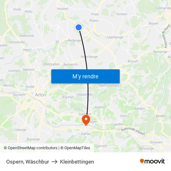 Ospern, Wäschbur to Kleinbettingen map