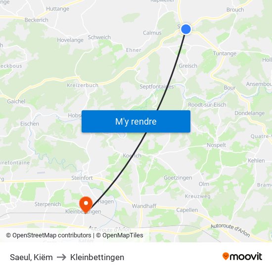 Saeul, Kiëm to Kleinbettingen map