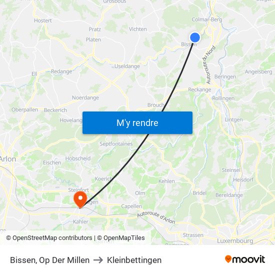 Bissen, Op Der Millen to Kleinbettingen map