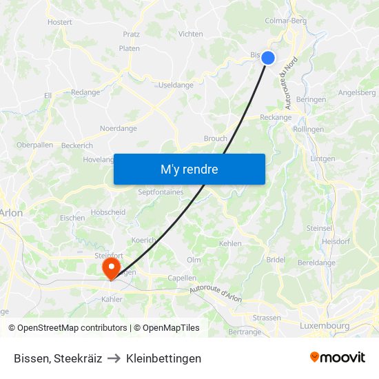 Bissen, Steekräiz to Kleinbettingen map