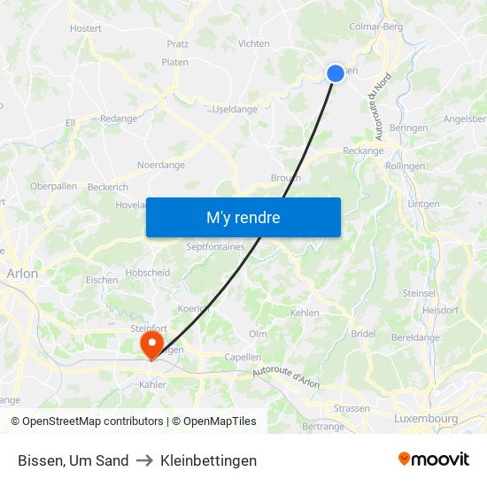 Bissen, Um Sand to Kleinbettingen map