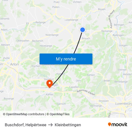 Buschdorf, Helpërtwee to Kleinbettingen map