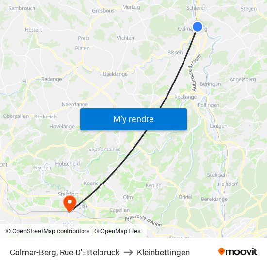 Colmar-Berg, Rue D'Ettelbruck to Kleinbettingen map