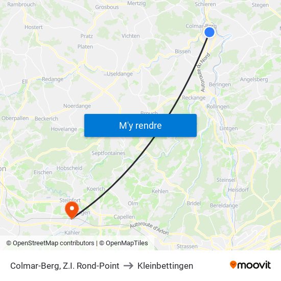 Colmar-Berg, Z.I. Rond-Point to Kleinbettingen map