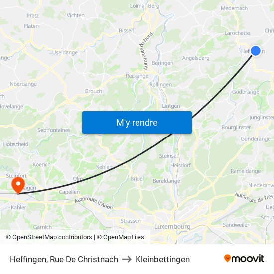 Heffingen, Rue De Christnach to Kleinbettingen map