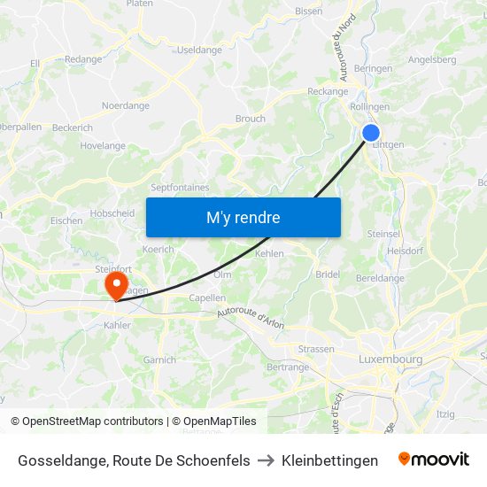 Gosseldange, Route De Schoenfels to Kleinbettingen map