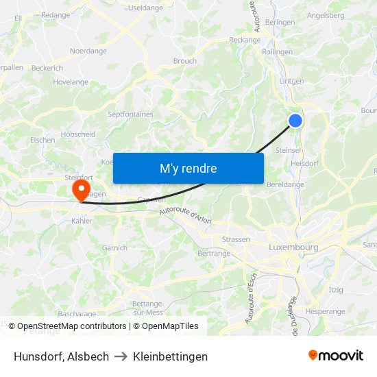 Hunsdorf, Alsbech to Kleinbettingen map